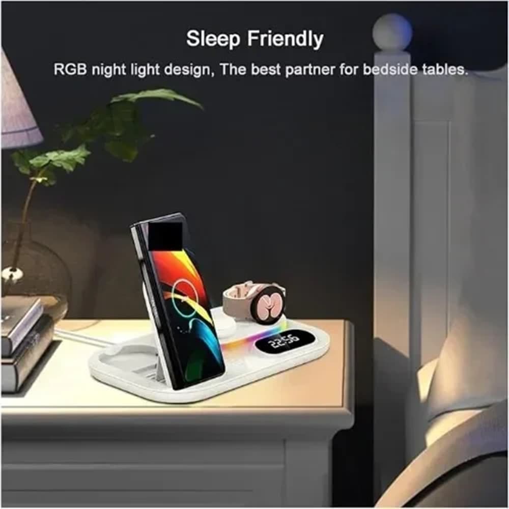 STAZIONE DI RICARICA WIRELESS 4IN1 MULTIFUNZIONE 30W PER SMARTPHONE AIRPODS SMARTWATCH A06 - 6