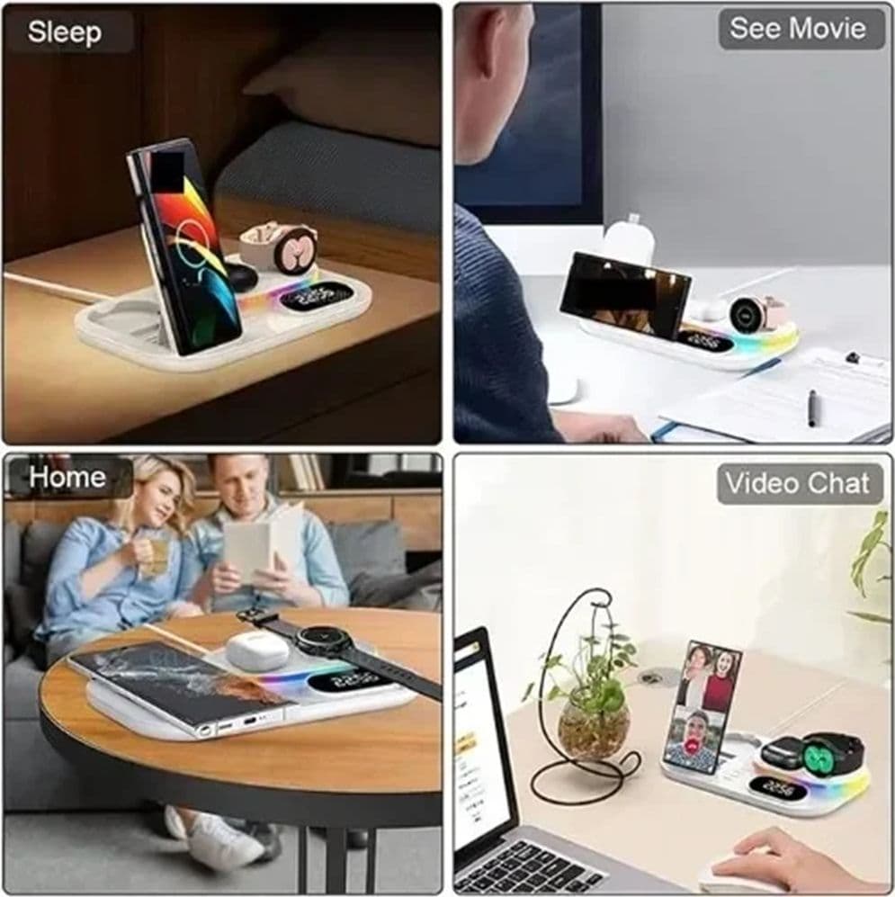 STAZIONE DI RICARICA WIRELESS 4IN1 MULTIFUNZIONE 30W PER SMARTPHONE AIRPODS SMARTWATCH A06 - 7