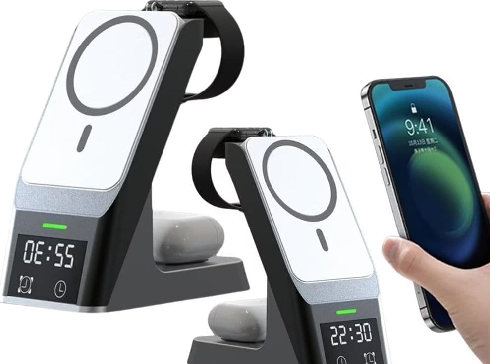 STAZIONE DI RICARICA WIRELESS MAGNETICA 20W SUPPORTO PER SMARTPHONE WATCH AIRPODS Q-WX500 - 3