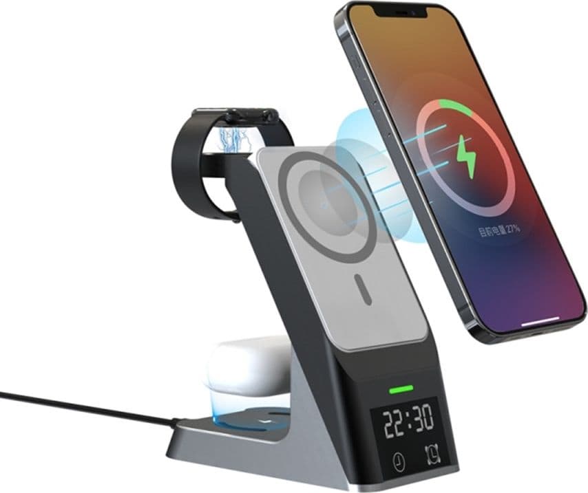 STAZIONE DI RICARICA WIRELESS MAGNETICA 20W SUPPORTO PER SMARTPHONE WATCH AIRPODS Q-WX500 - 5