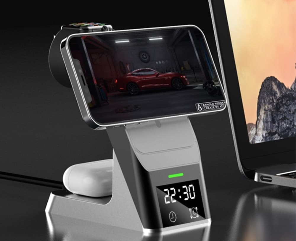 STAZIONE DI RICARICA WIRELESS MAGNETICA 20W SUPPORTO PER SMARTPHONE WATCH AIRPODS Q-WX500 - 7
