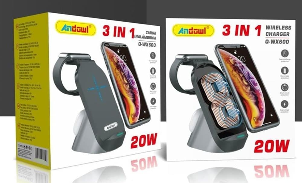 CARICABATTERIE SUPPORTO DI RICARICA RAPIDA WIRELESS 20W 3IN1 SMARTPHONE SMARTWATCH Q-WX600 - 2