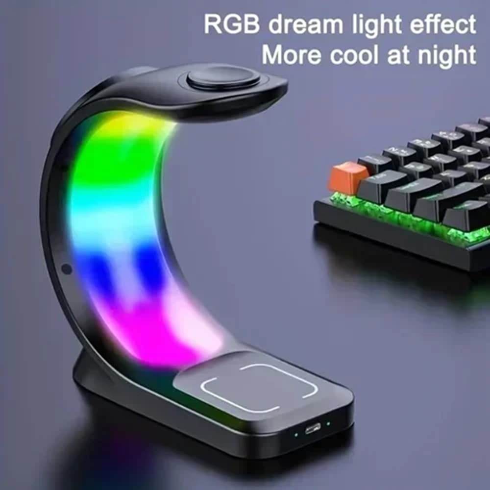 CARICABATTERIE RICARICA WIRELESS RAPIDO MAGNETICO 20W 3 IN 1 CON ILLUMINAZIONE RGB Q-A93 - 3