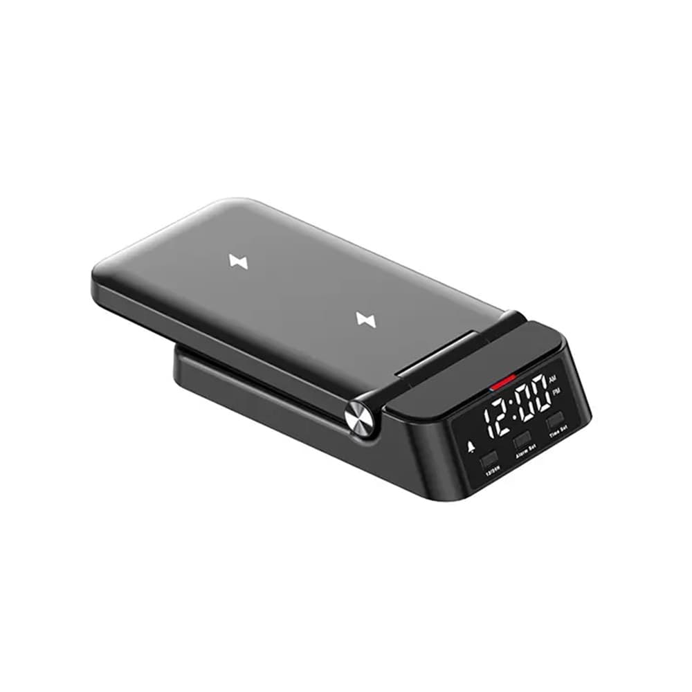 STAZIONE DI RICARICA MAGNETICA WIRELESS 25W PIEGHEVOLE 4 IN 1 CON SVEGLIA OROLOGIO A60 - 20