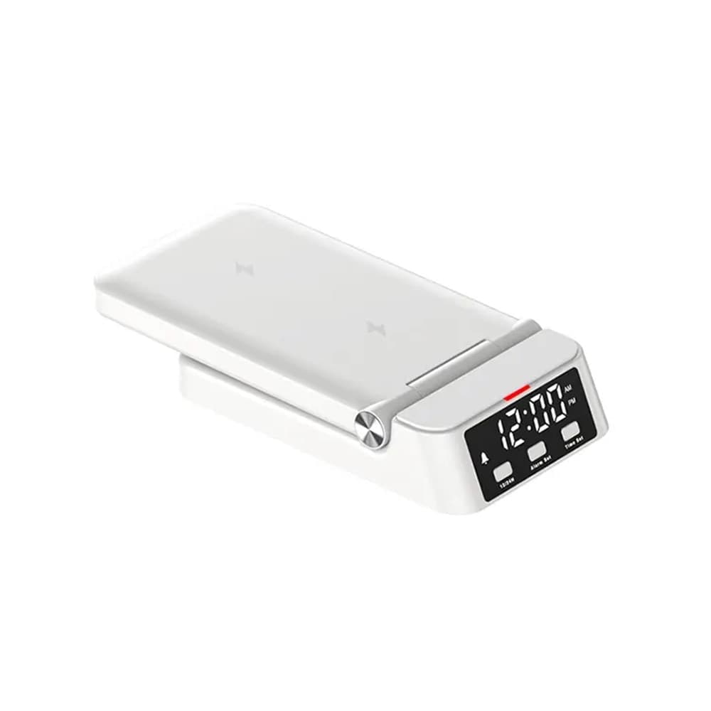 STAZIONE DI RICARICA MAGNETICA WIRELESS 25W PIEGHEVOLE 4 IN 1 CON SVEGLIA OROLOGIO A60 - 21