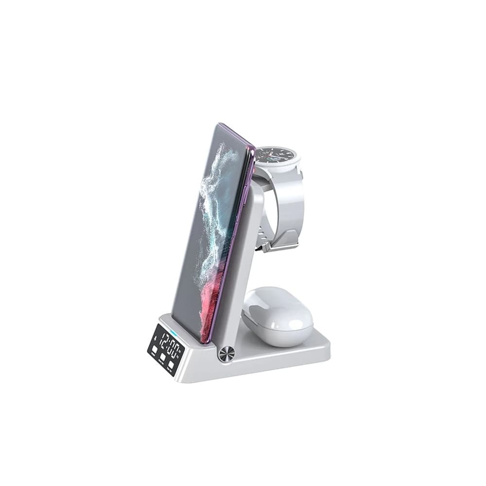 STAZIONE DI RICARICA MAGNETICA WIRELESS 25W PIEGHEVOLE 4 IN 1 CON SVEGLIA OROLOGIO A60 - 8