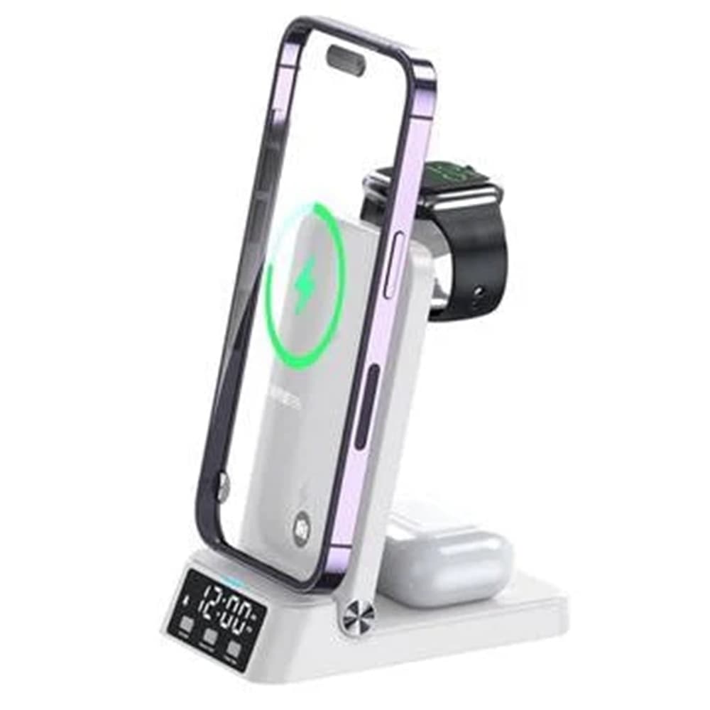 STAZIONE DI RICARICA MAGNETICA WIRELESS 25W PIEGHEVOLE 4 IN 1 CON SVEGLIA OROLOGIO A60 - 9