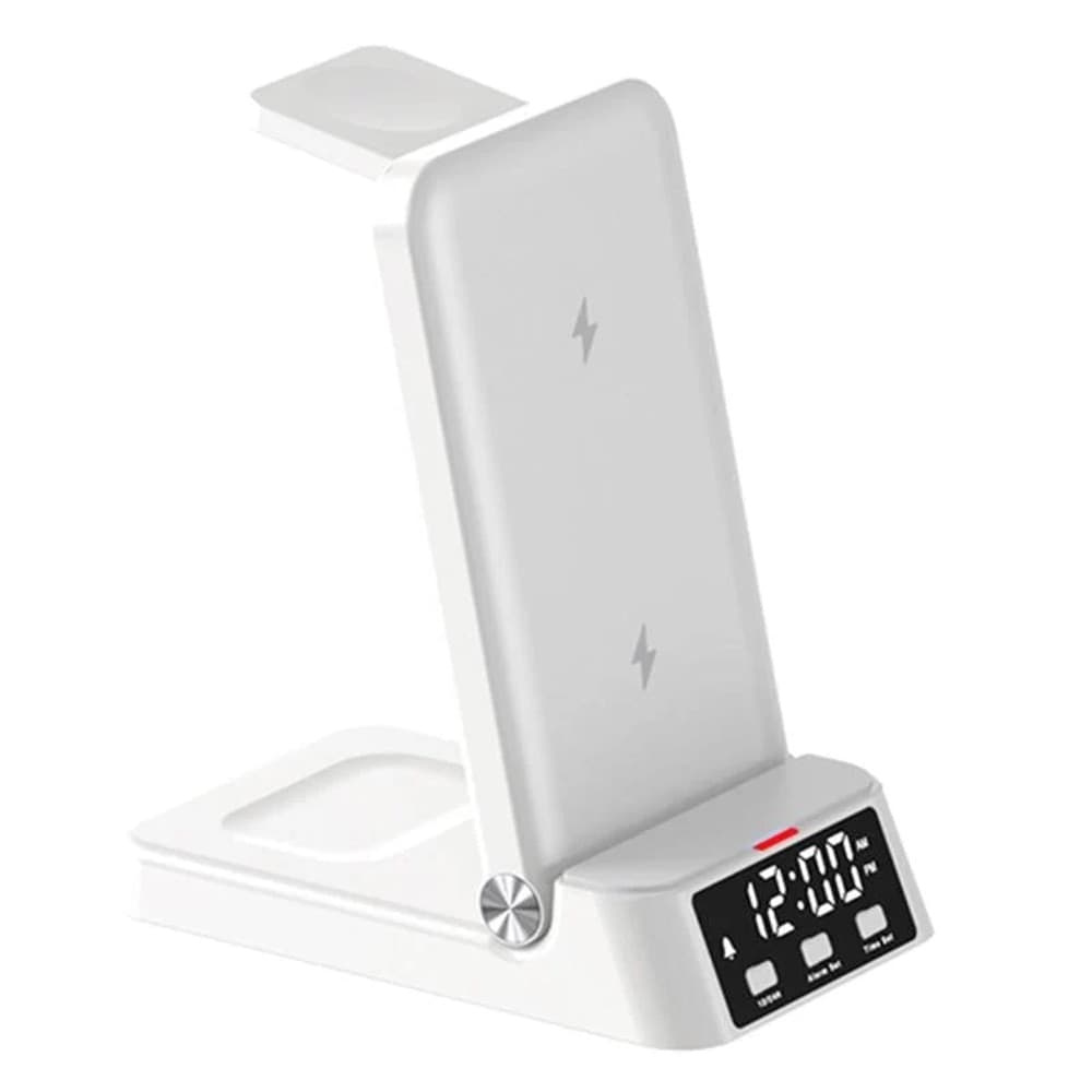STAZIONE DI RICARICA MAGNETICA WIRELESS 25W PIEGHEVOLE 4 IN 1 CON SVEGLIA OROLOGIO A60 - 10
