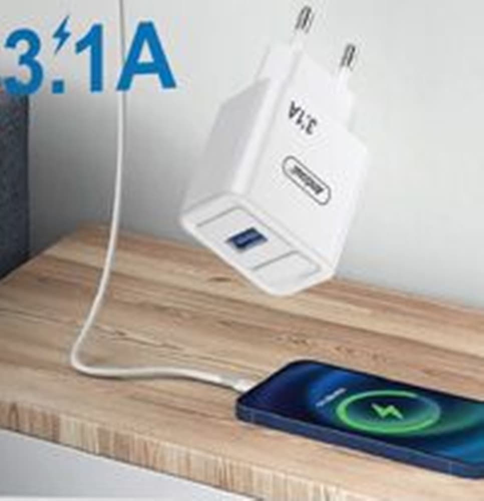 CARICABATTERIE CARICATORE DA PARETE CON PORTA USB Q-CD62 RICARICA RAPIDA SICURA 3.1A - 3