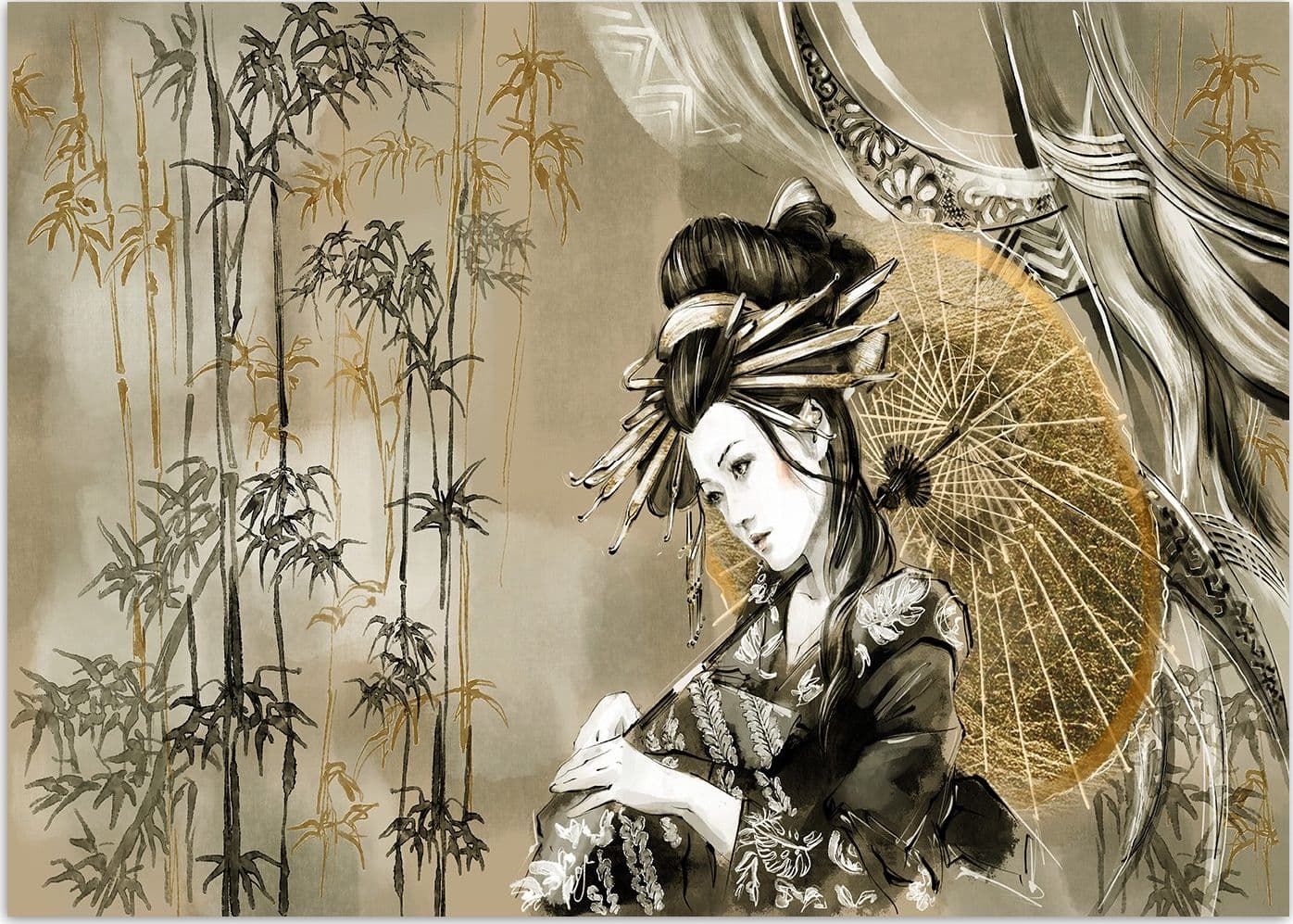 Carta Da Parati, Ombrello di geisha come dipinto - 2