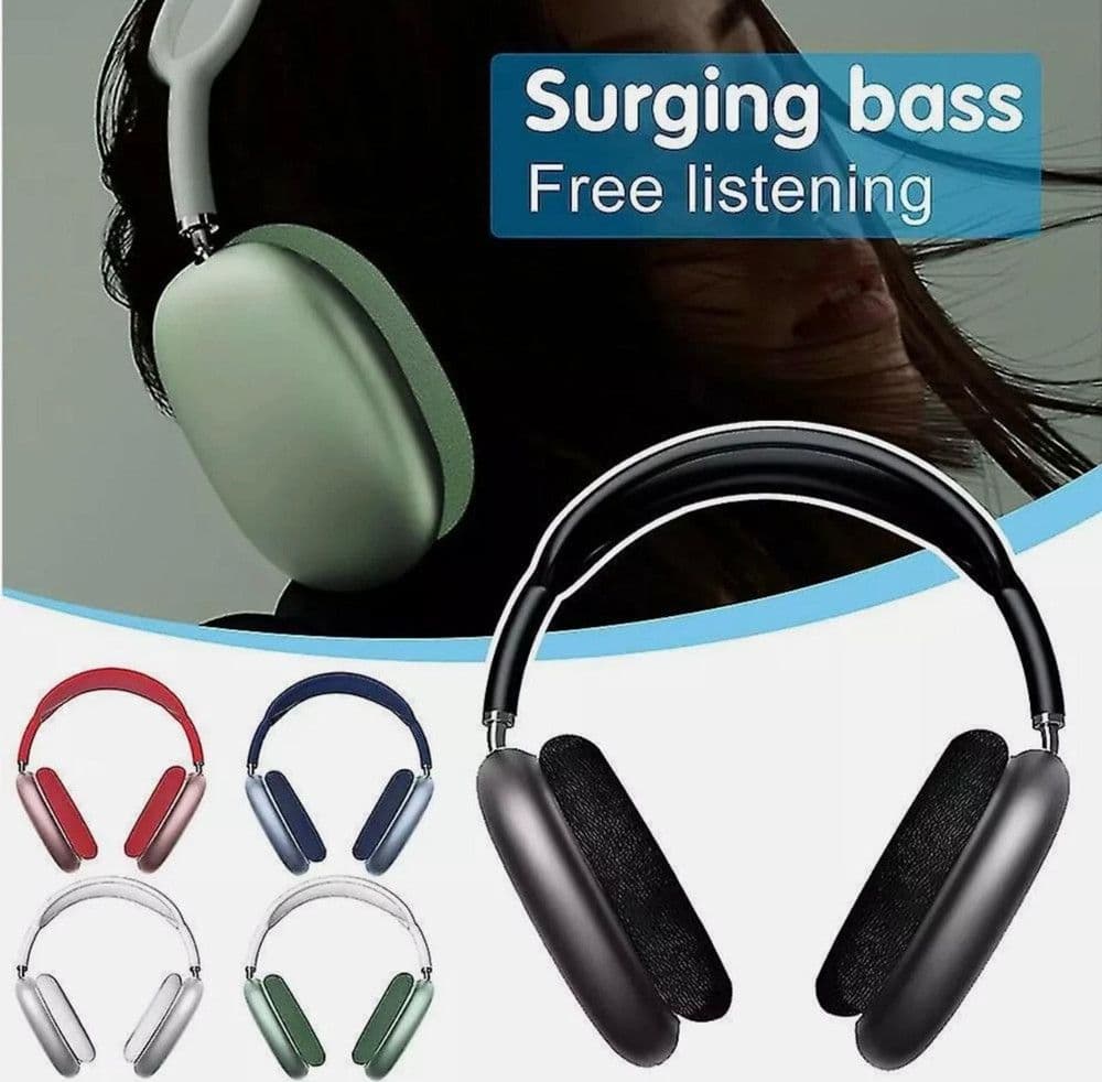 CUFFIE BLUETOOTH WIRELESS A PADIGLIONI P9 RICARICABILI MICROFONO SENZA FILI PC SMARTPHONE - 2