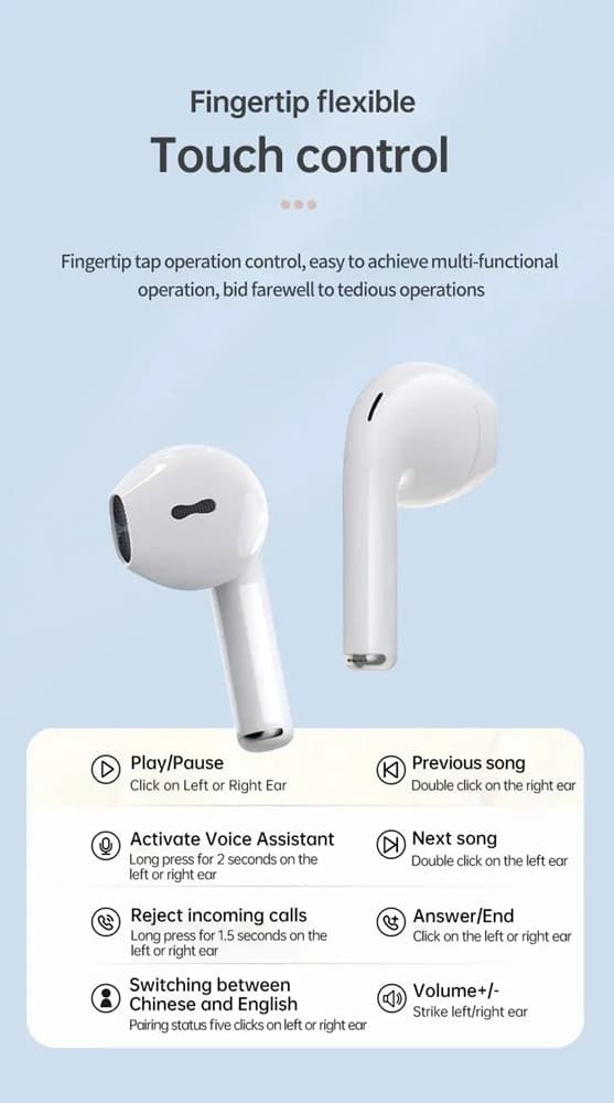 AURICOLARE CUFFIE WIRELESS TWS M5 BLUETOOTH V5.4 FUNZIONE TOUCH SENSIBILE SUONO HI-FI - 8
