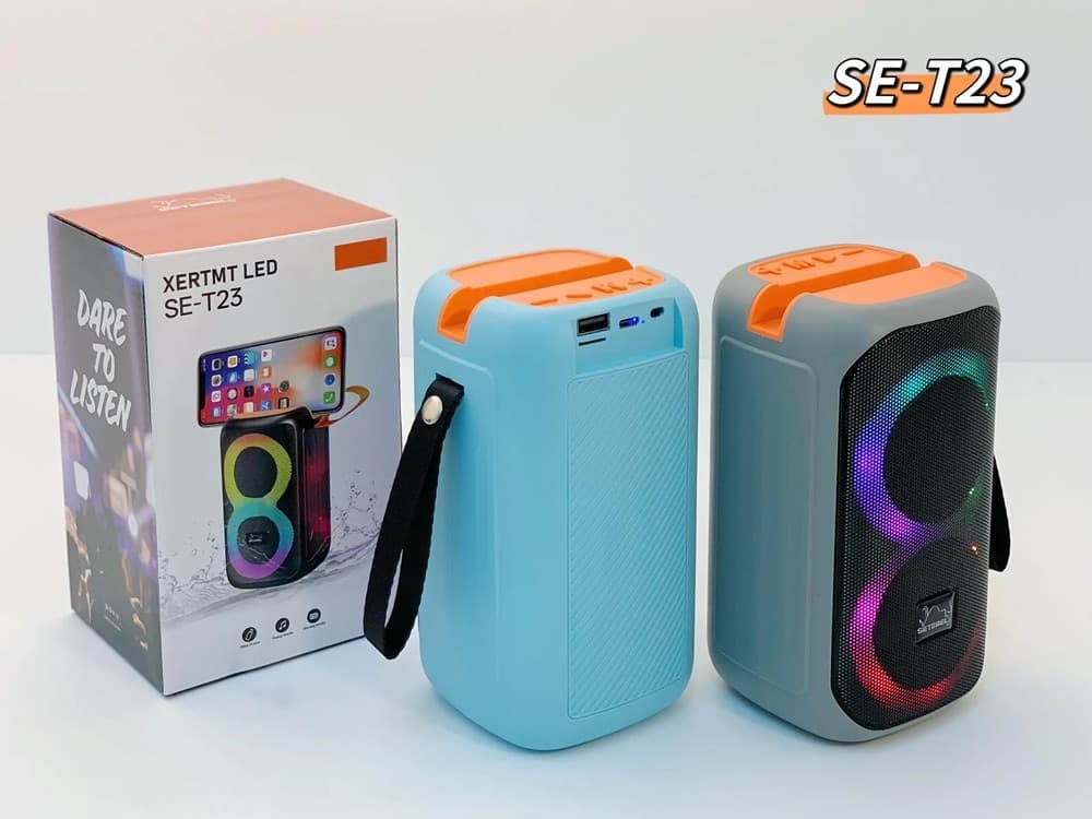 CASSA ALTOPARLANTE BLUETOOTH PORTATILE CON SUPPORTO TELEFONO SE-T23 LUCI RGB BASSI POTENTI - 4