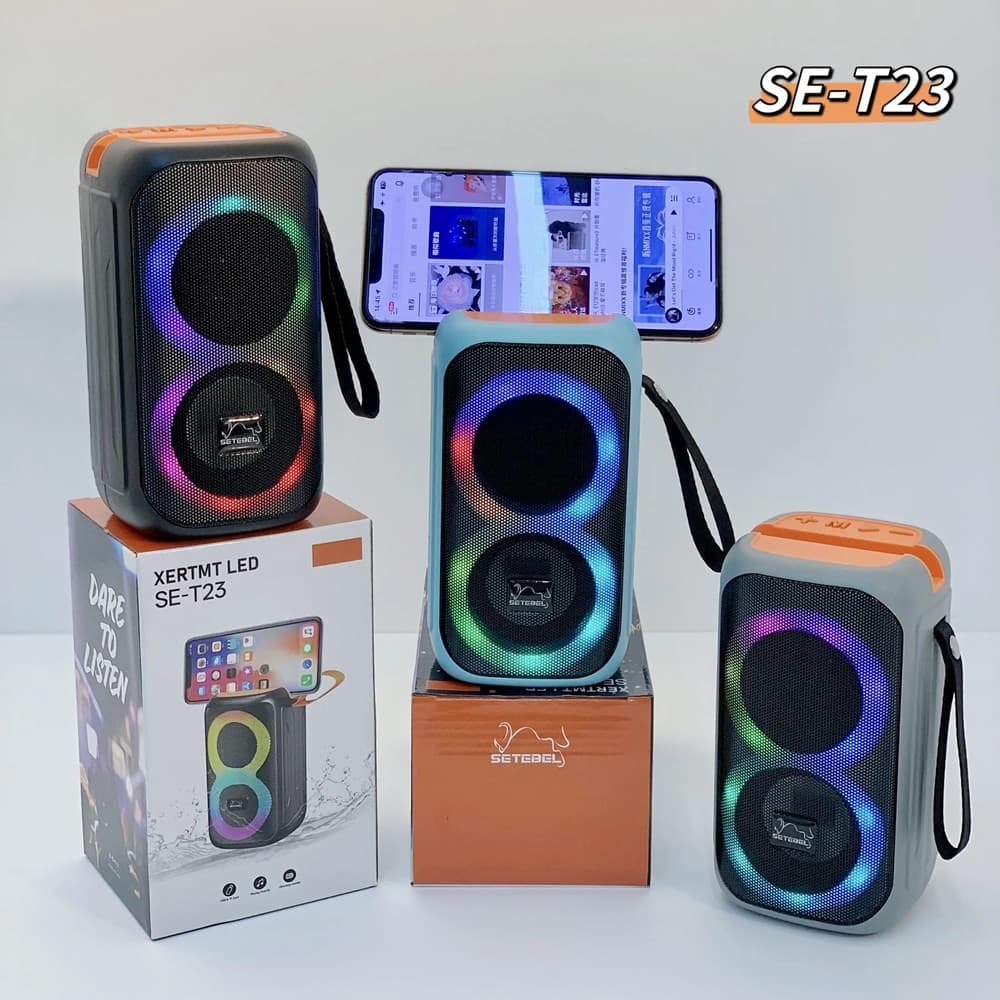 CASSA ALTOPARLANTE BLUETOOTH PORTATILE CON SUPPORTO TELEFONO SE-T23 LUCI RGB BASSI POTENTI - 5