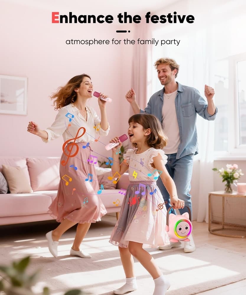MINI CASSA BLUETOOTH PORTATILE CON 2 MICROFONI WIRELESS KARAOKE PER BAMBINI RAGAZZE REGALO - 11