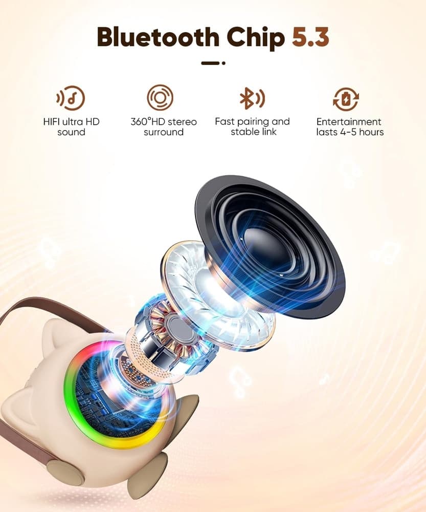 MINI CASSA BLUETOOTH PORTATILE CON 2 MICROFONI WIRELESS KARAOKE PER BAMBINI RAGAZZE REGALO - 13