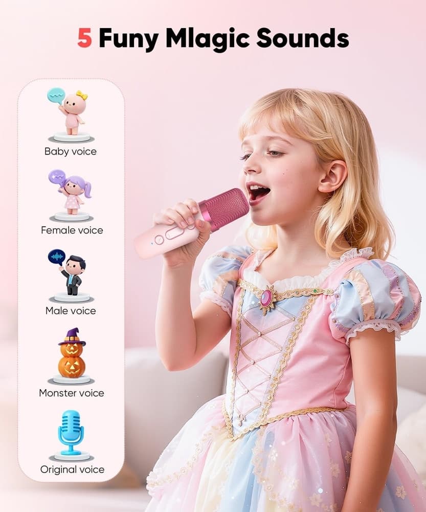 MINI CASSA BLUETOOTH PORTATILE CON 2 MICROFONI WIRELESS KARAOKE PER BAMBINI RAGAZZE REGALO - 15