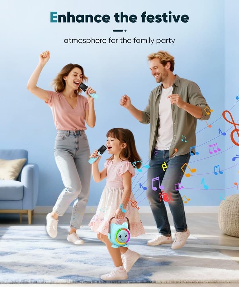 MINI CASSA BLUETOOTH PORTATILE CON 2 MICROFONI WIRELESS KARAOKE PER BAMBINI RAGAZZE REGALO - 18