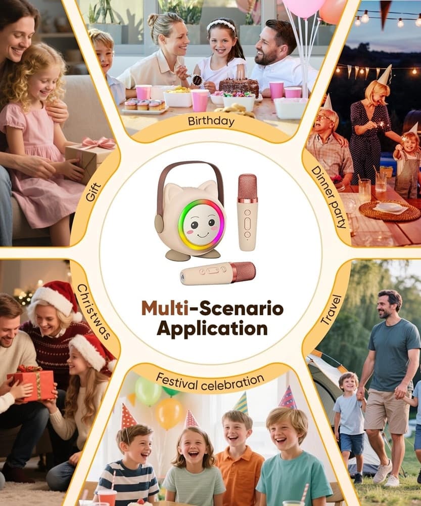 MINI CASSA BLUETOOTH PORTATILE CON 2 MICROFONI WIRELESS KARAOKE PER BAMBINI RAGAZZE REGALO - 19