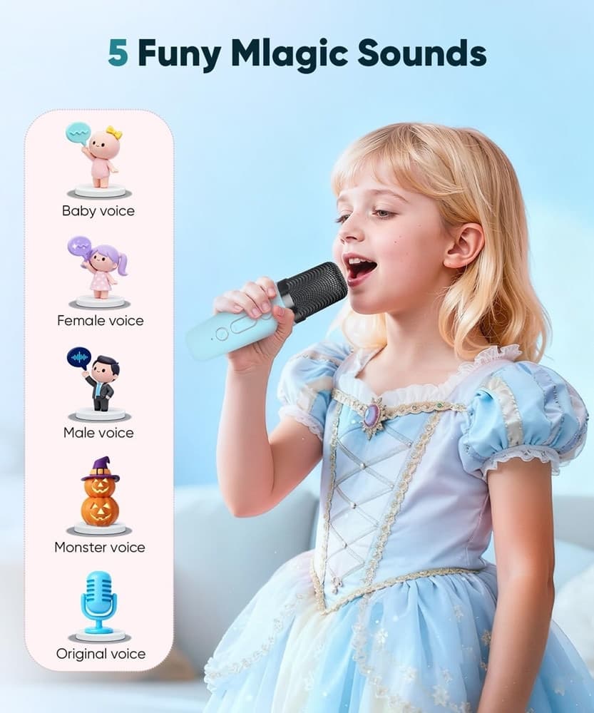 MINI CASSA BLUETOOTH PORTATILE CON 2 MICROFONI WIRELESS KARAOKE PER BAMBINI RAGAZZE REGALO - 20