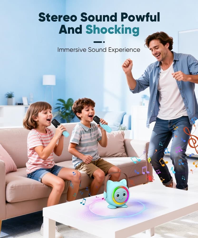 MINI CASSA BLUETOOTH PORTATILE CON 2 MICROFONI WIRELESS KARAOKE PER BAMBINI RAGAZZE REGALO - 21