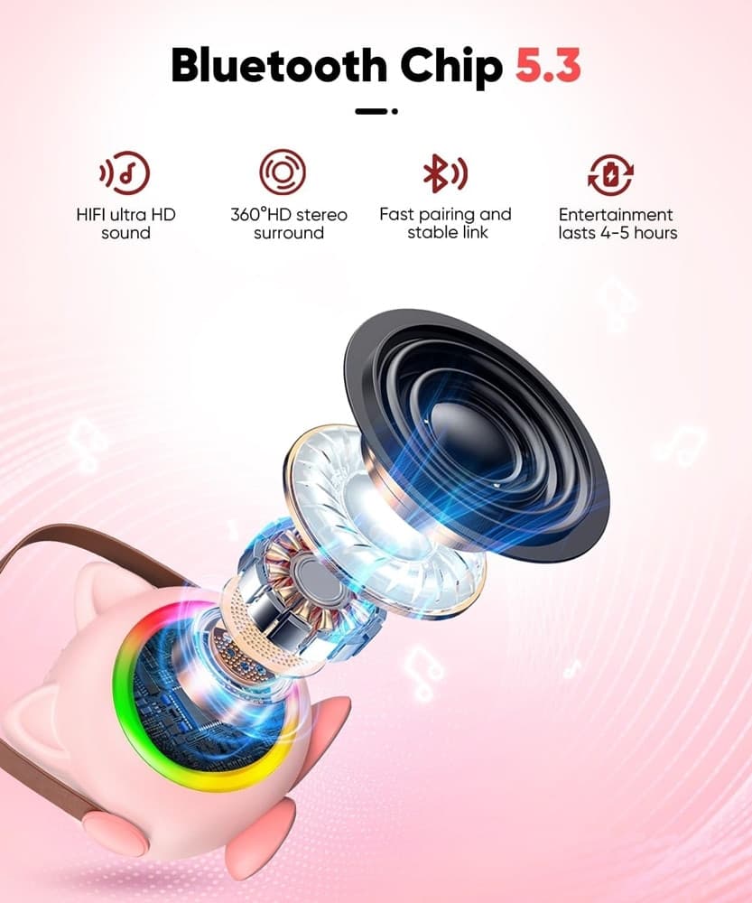 MINI CASSA BLUETOOTH PORTATILE CON 2 MICROFONI WIRELESS KARAOKE PER BAMBINI RAGAZZE REGALO - 23