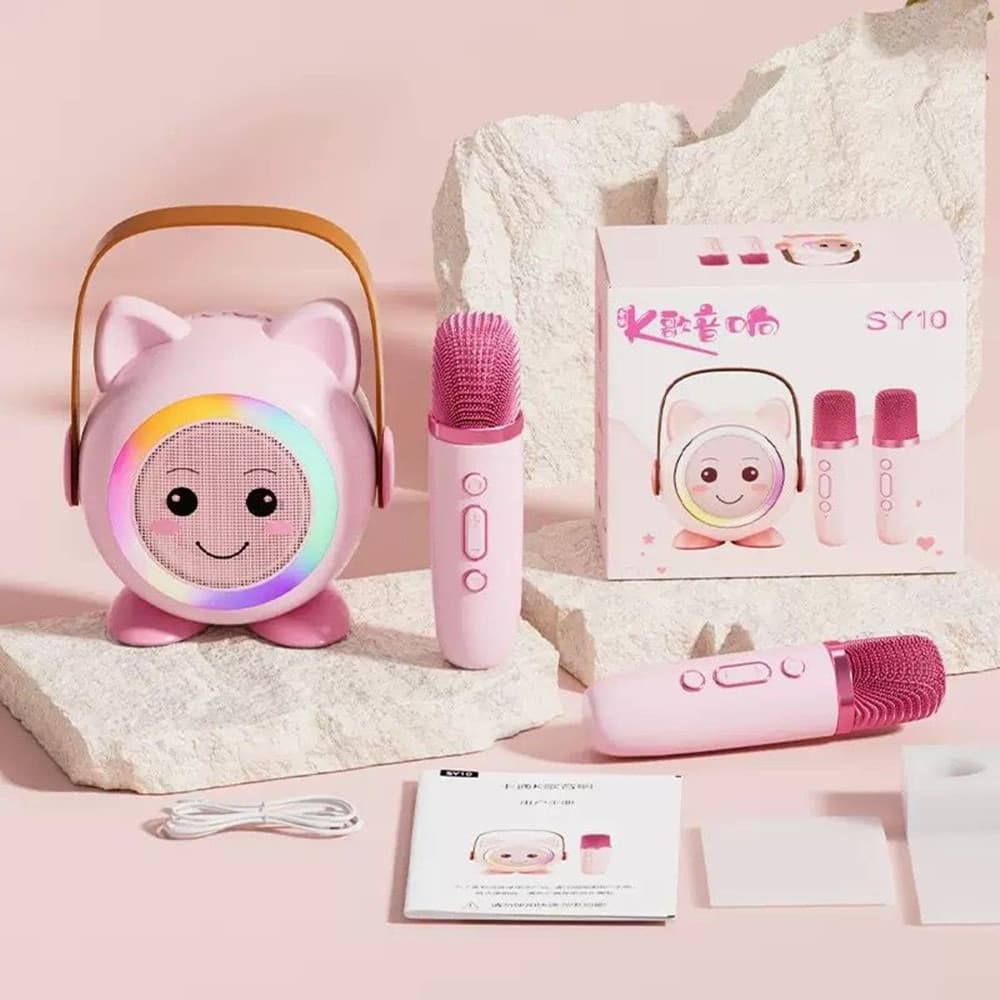 MINI CASSA BLUETOOTH PORTATILE CON 2 MICROFONI WIRELESS KARAOKE PER BAMBINI RAGAZZE REGALO - 24
