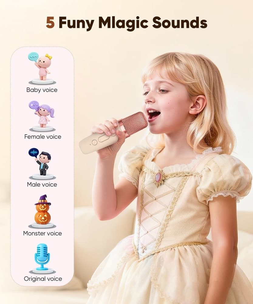 MINI CASSA BLUETOOTH PORTATILE CON 2 MICROFONI WIRELESS KARAOKE PER BAMBINI RAGAZZE REGALO - 5