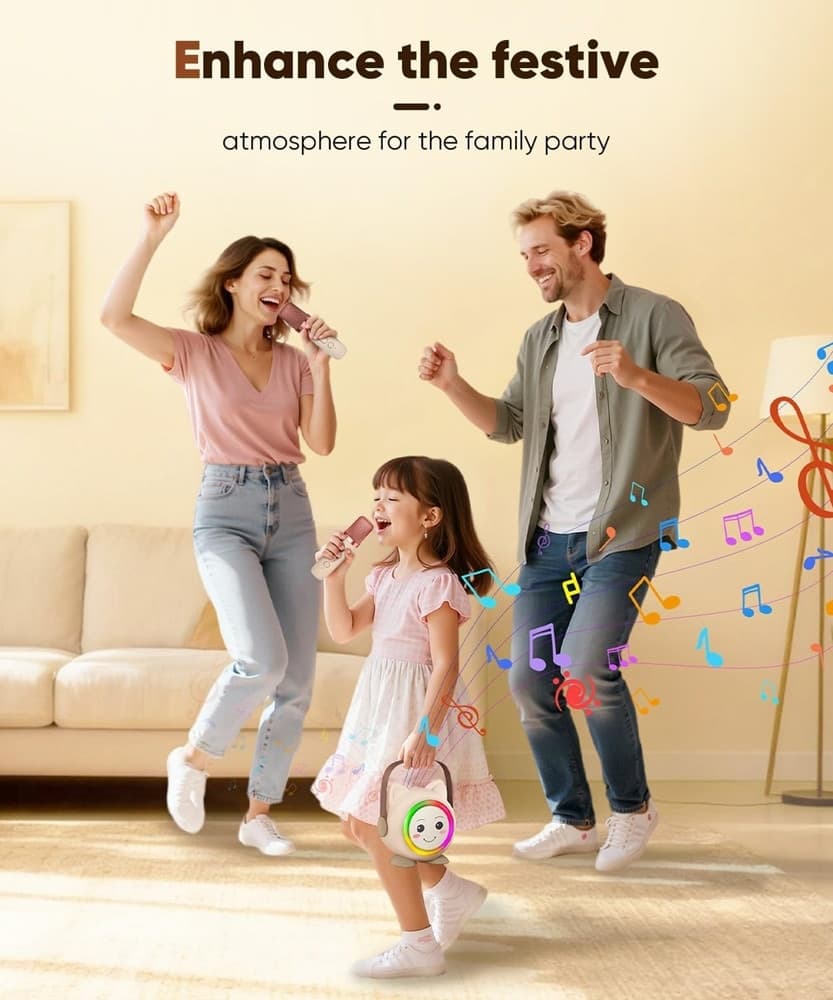 MINI CASSA BLUETOOTH PORTATILE CON 2 MICROFONI WIRELESS KARAOKE PER BAMBINI RAGAZZE REGALO - 7