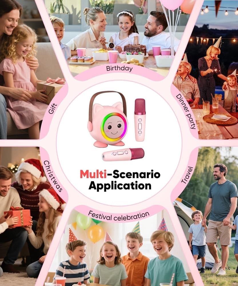 MINI CASSA BLUETOOTH PORTATILE CON 2 MICROFONI WIRELESS KARAOKE PER BAMBINI RAGAZZE REGALO - 8