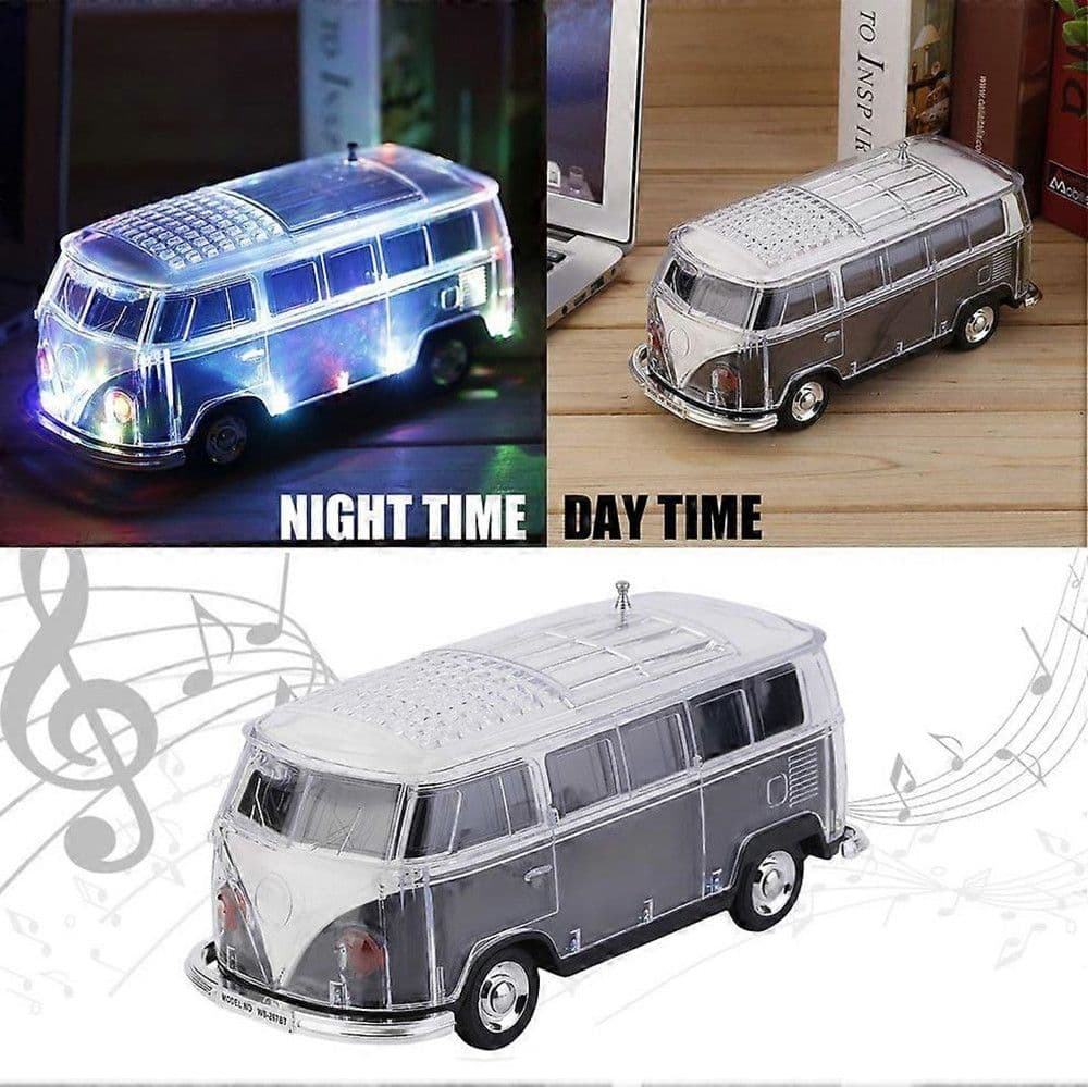 CASSA ALTOPARLANTE BLUETOOTH FORMA FURGONCINO RETRÒ PORTATILE CON LUCI LED RADIO FM USB - 11