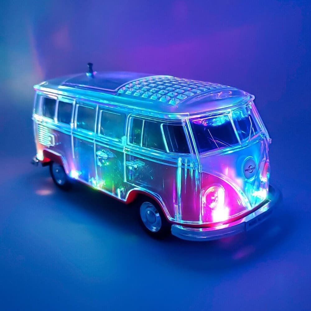 CASSA ALTOPARLANTE BLUETOOTH FORMA FURGONCINO RETRÒ PORTATILE CON LUCI LED RADIO FM USB - 6