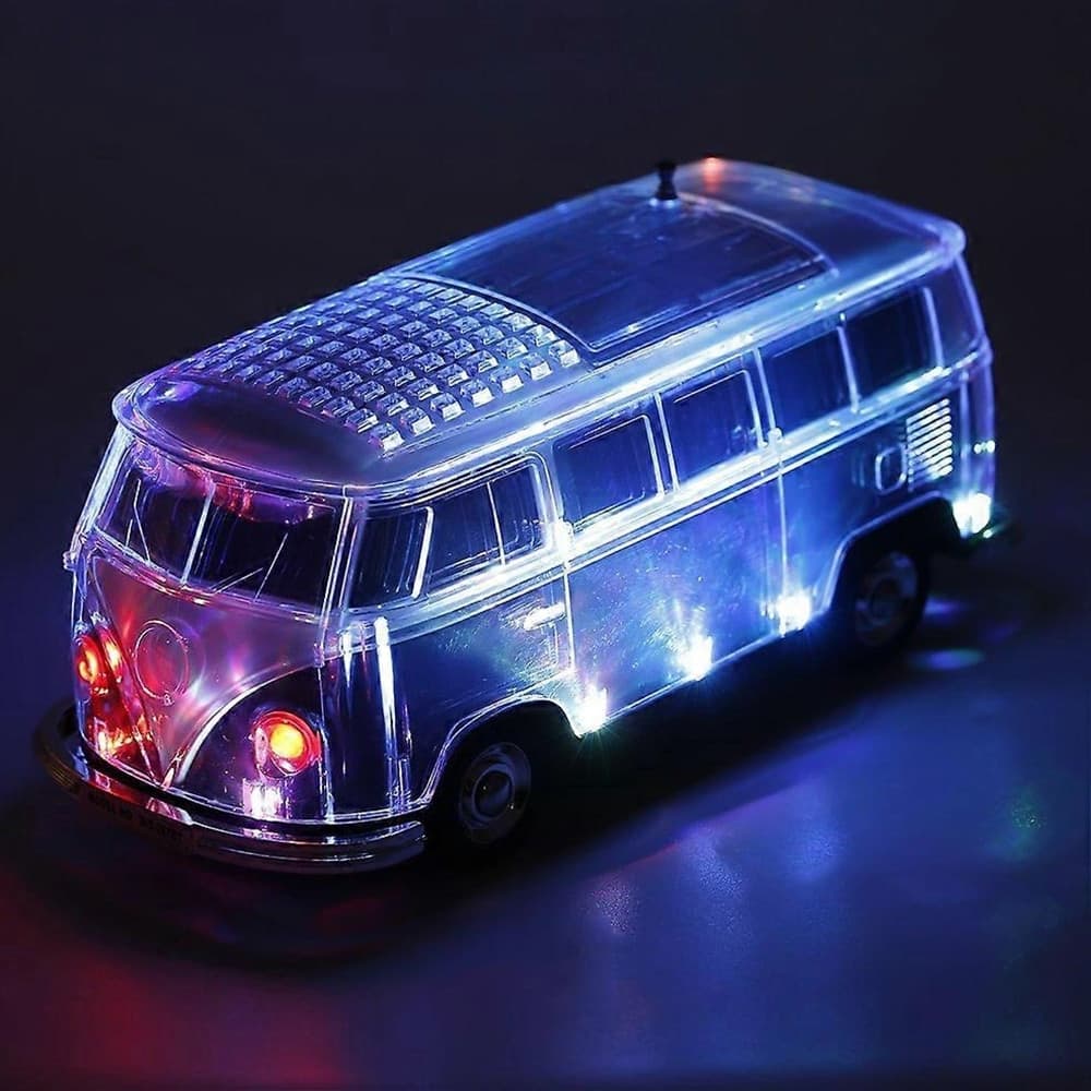 CASSA ALTOPARLANTE BLUETOOTH FORMA FURGONCINO RETRÒ PORTATILE CON LUCI LED RADIO FM USB - 8