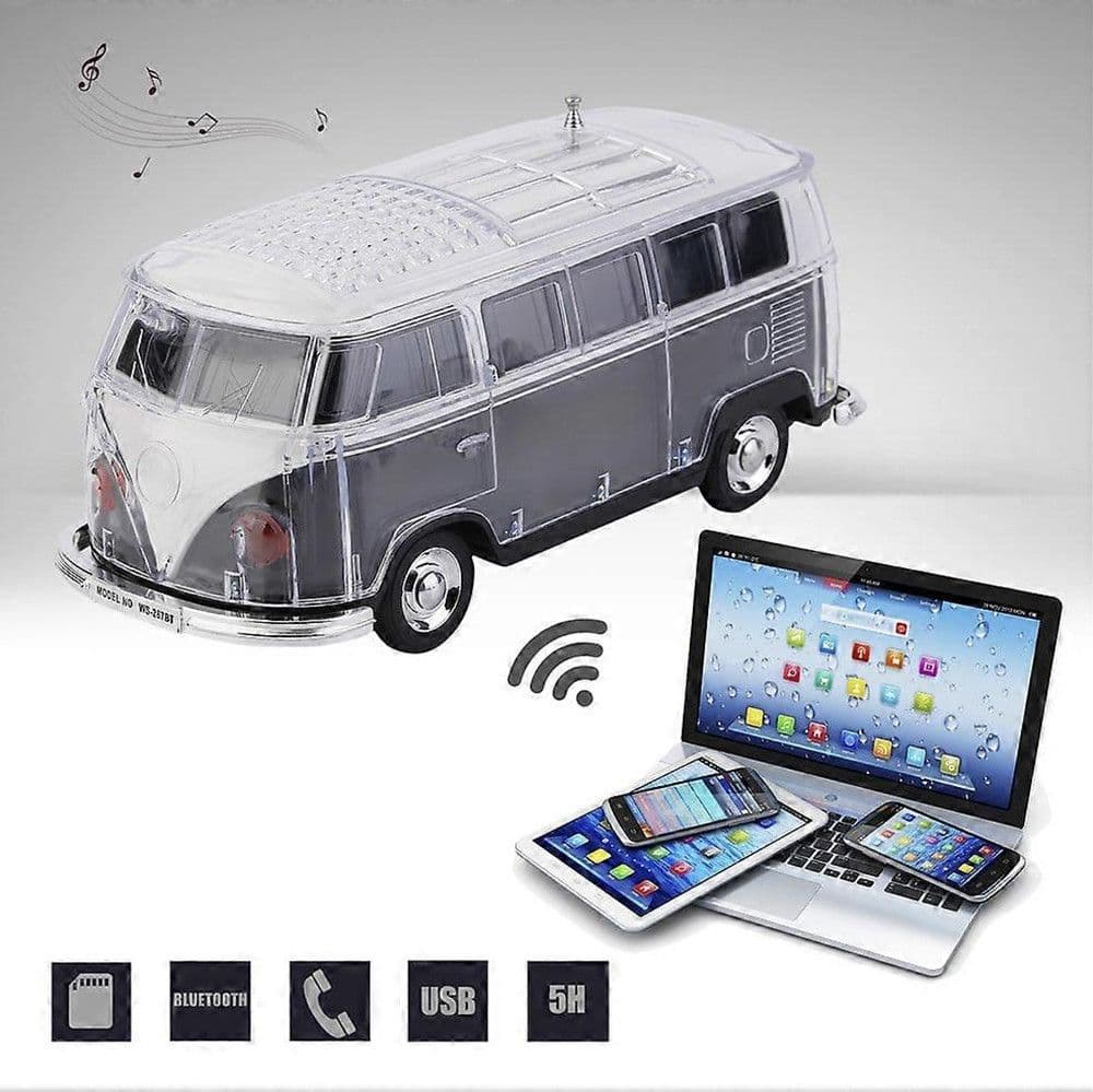 CASSA ALTOPARLANTE BLUETOOTH FORMA FURGONCINO RETRÒ PORTATILE CON LUCI LED RADIO FM USB - 9
