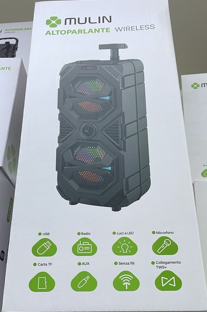 ALTOPARLANTE WIRELESS PORTATILE FM KARAOKE USB TF AUX LUCI LED BLUETOOTH MICROFONO TWS - 2