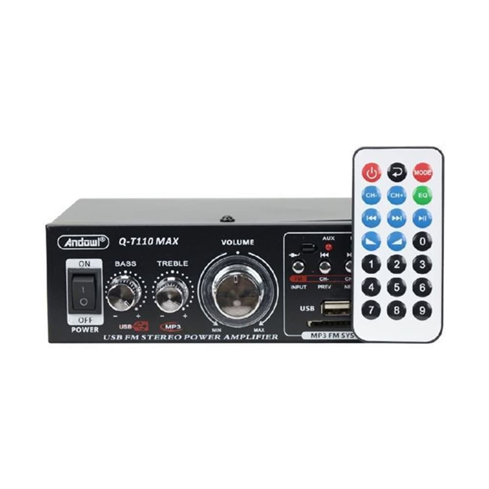 AMPLIFICATORE DI POTENZA AUDIO STEREO HI-FI Q-T110 MAX CON RIVERBERO KARAOKE TELECOMANDO