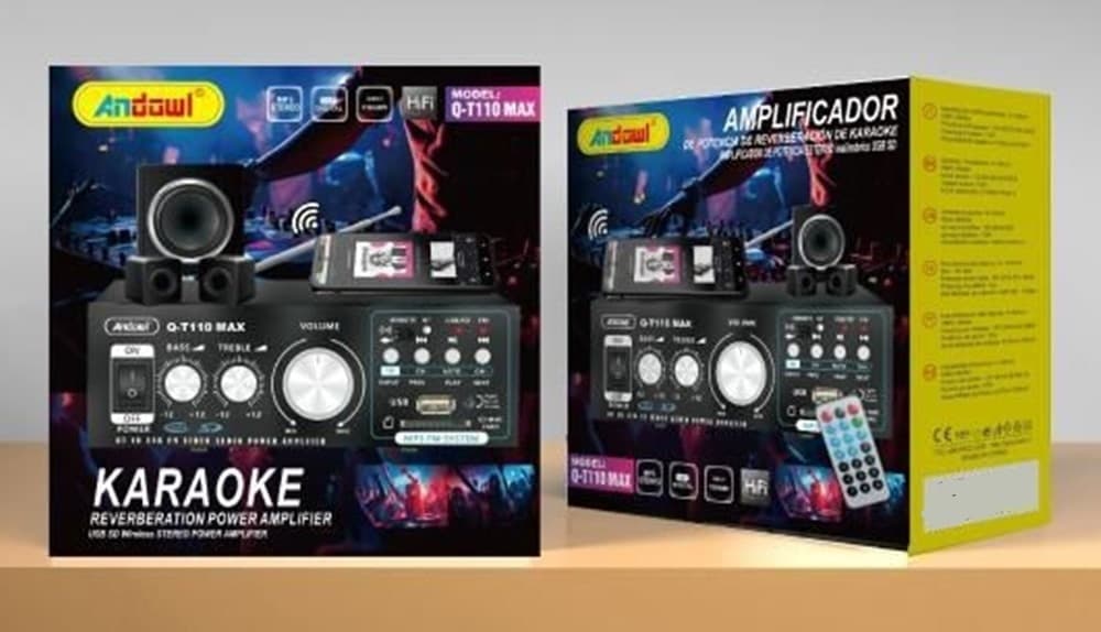 AMPLIFICATORE DI POTENZA AUDIO STEREO HI-FI Q-T110 MAX CON RIVERBERO KARAOKE TELECOMANDO - 2