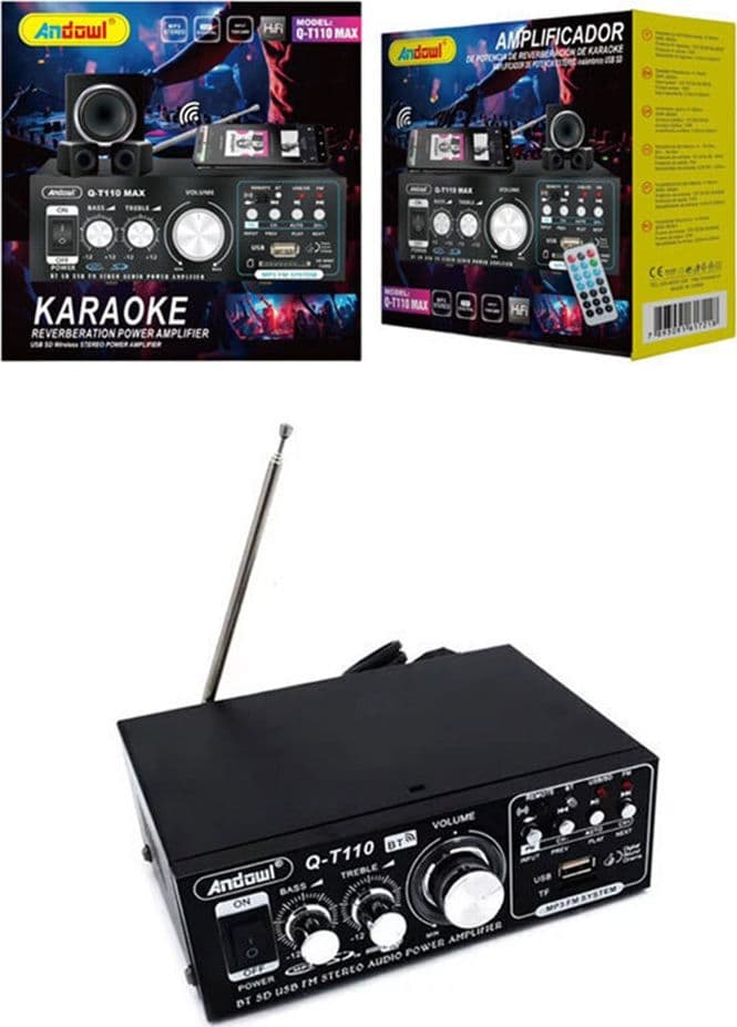 AMPLIFICATORE DI POTENZA AUDIO STEREO HI-FI Q-T110 MAX CON RIVERBERO KARAOKE TELECOMANDO - 7