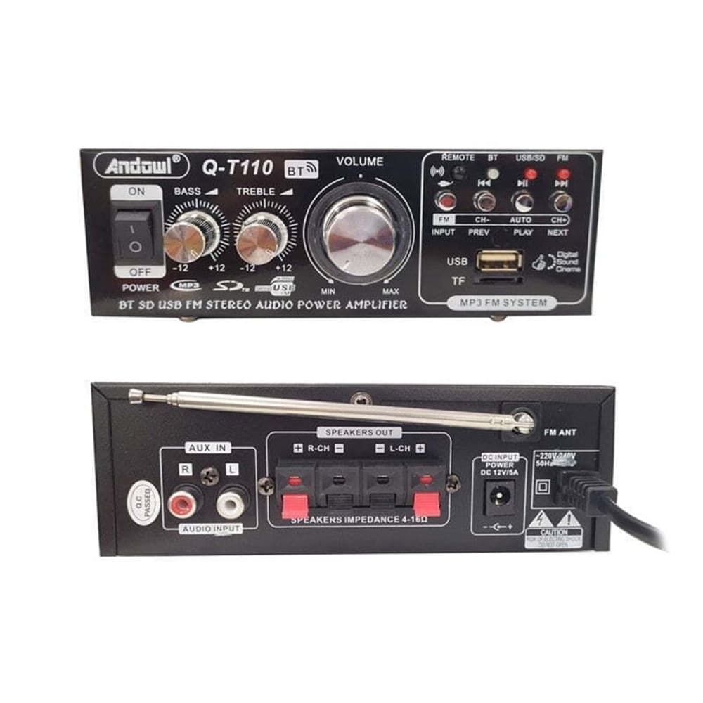 AMPLIFICATORE DI POTENZA AUDIO STEREO HI-FI Q-T110 MAX CON RIVERBERO KARAOKE TELECOMANDO - 8