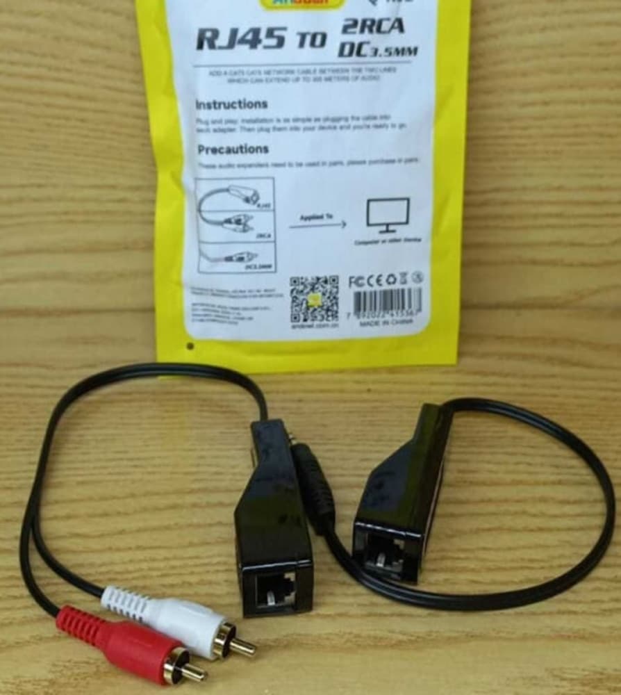 ADATTATORE CAVO ESTENSIONE SEGNALI AUDIO DA RJ45 FEMMINA A 2RCA / DC3,5 MM MASCHIO Q-RJ2 - 3