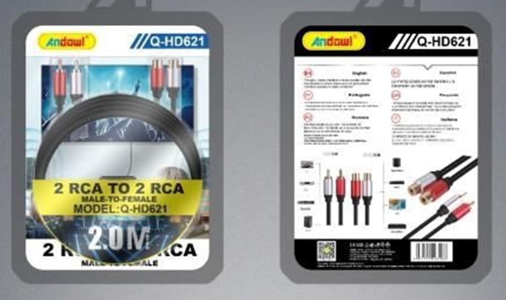 CAVO PROLUNGA AUDIO STEREO DA 2RCA MASCHIO A 2RCA FEMMINA 2MT PER SISTEMI TV Q-HD621 - 2