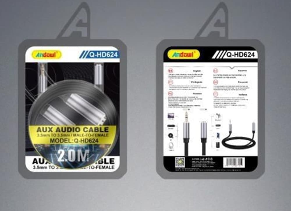 CAVO AUDIO PROLUNGA MINI JACK STEREO DA AUX 3,5MM FEMMINA A AUX 3,5MM MASCHIO 2MT Q-HD624 - 2