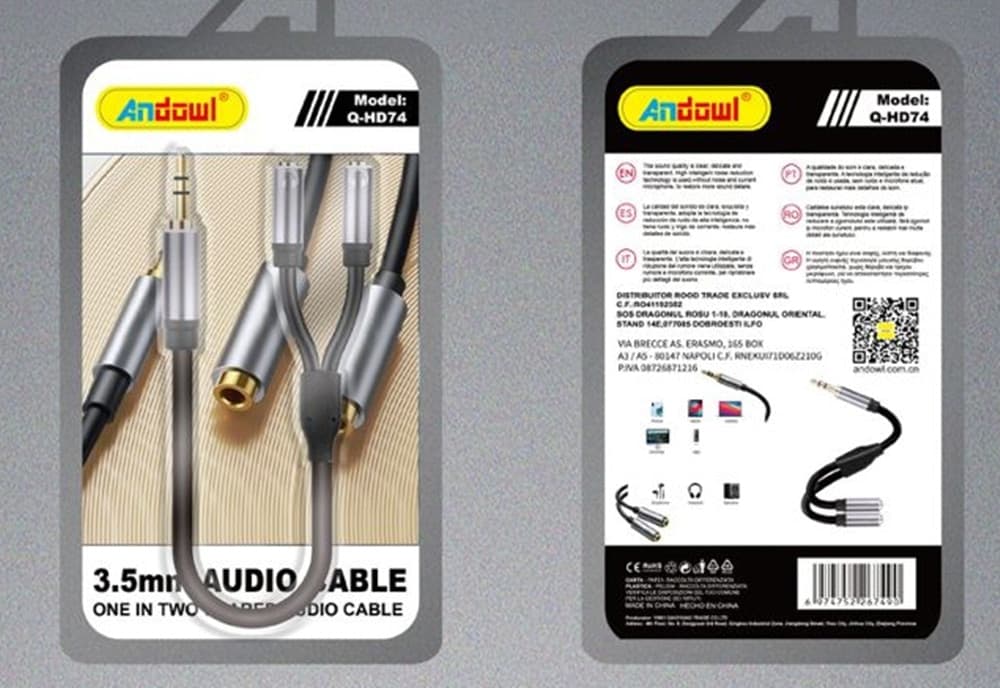 CAVO SPLITTER AUDIO DA 3,5 MM JACK AUX MASCHIO A 2 FEMMINA UNO IN DUE CUFFIE Q-HD74 - 3