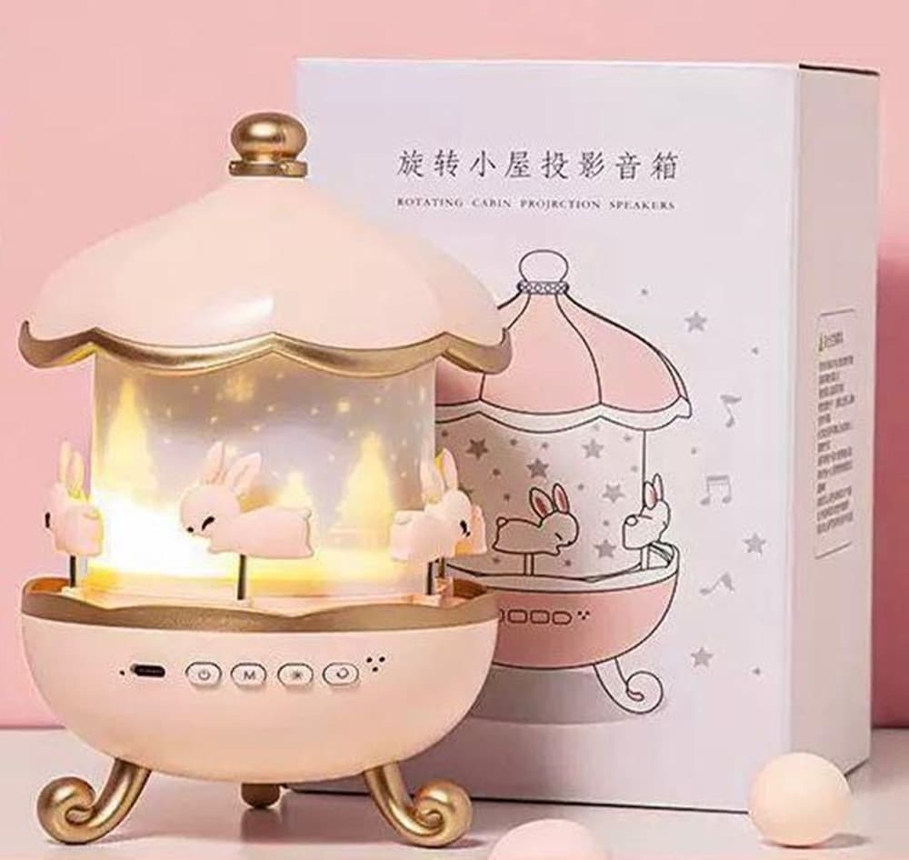 LUCE NOTTURNA PER BAMBINI PROIETTORE CIELO FORMA CONIGLIO A LED CON ROTAZIONE ALTOPARLANTE - 2
