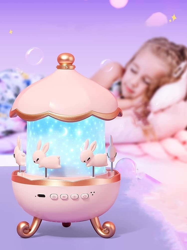 LUCE NOTTURNA PER BAMBINI PROIETTORE CIELO FORMA CONIGLIO A LED CON ROTAZIONE ALTOPARLANTE - 3
