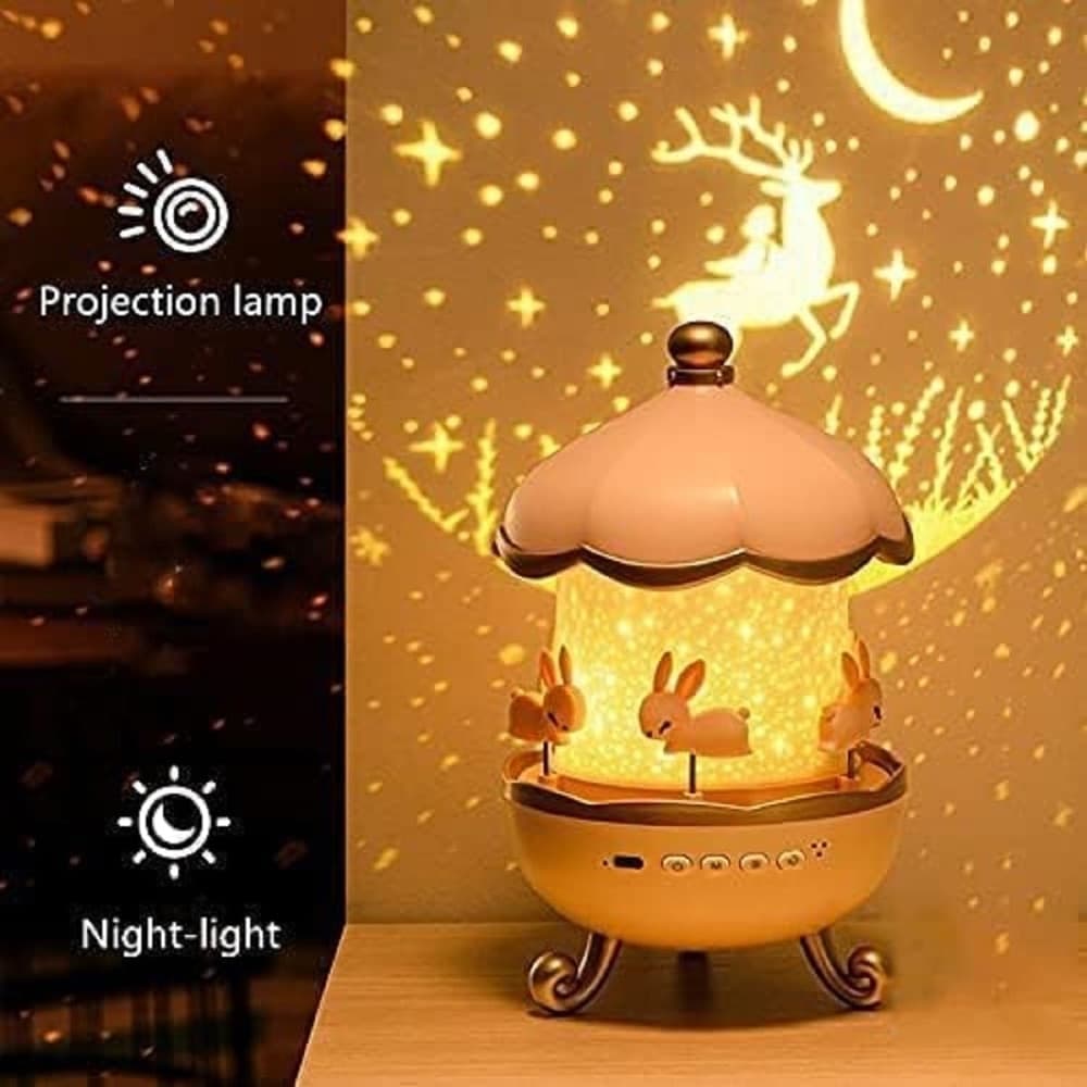 LUCE NOTTURNA PER BAMBINI PROIETTORE CIELO FORMA CONIGLIO A LED CON ROTAZIONE ALTOPARLANTE - 4