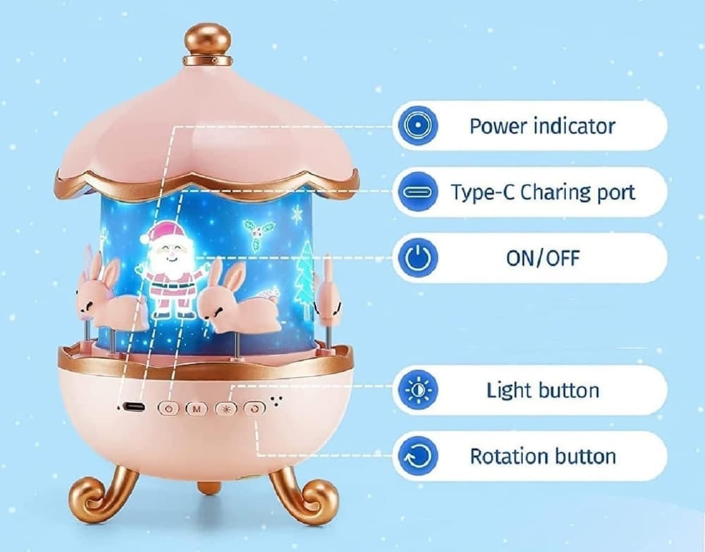 LUCE NOTTURNA PER BAMBINI PROIETTORE CIELO FORMA CONIGLIO A LED CON ROTAZIONE ALTOPARLANTE - 6