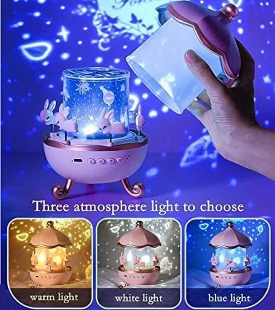 LUCE NOTTURNA PER BAMBINI PROIETTORE CIELO FORMA CONIGLIO A LED CON ROTAZIONE ALTOPARLANTE - 7
