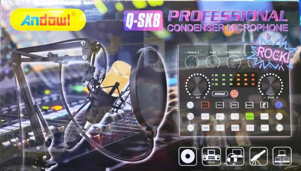 SET PROFESSIONALE CON MICROFONO A CONDENSATORE SCHEDA AUDIO Q-SK8 PER PODCAST REGISTRAZIONE - 4