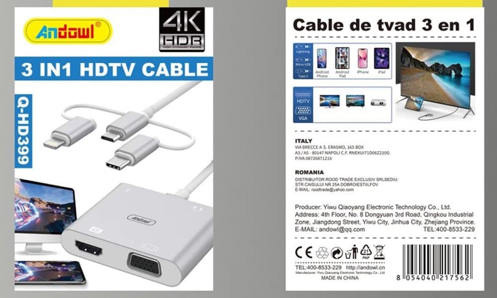 CAVO HDTV 3IN1 ADATTATORE CONVERTITORE HDMI MASCHIO-HDMI FEMMINA RISOLUZIONE 4K HDR Q-HD399 - 2